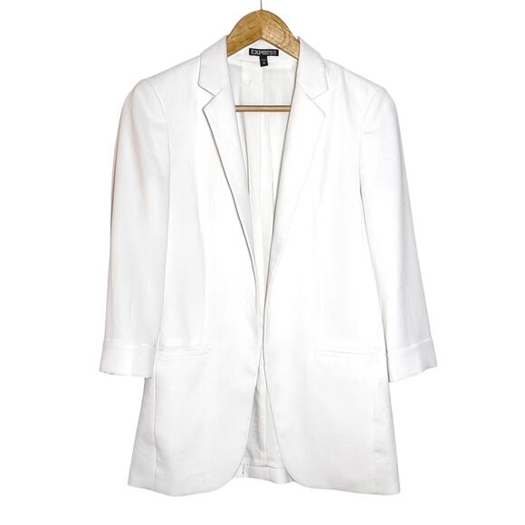 Express Rolled Sleeve Boyfriend Blazer - White - XS - Picture 3 of 7